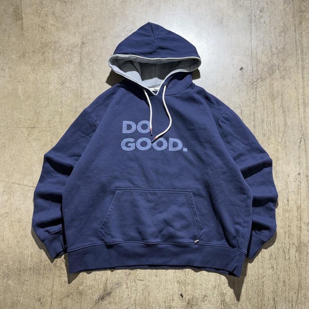 Cotopaxi Hoodie Mens XL Blue Pullover Fleece Sweatshirt Do Good Graphic Quote